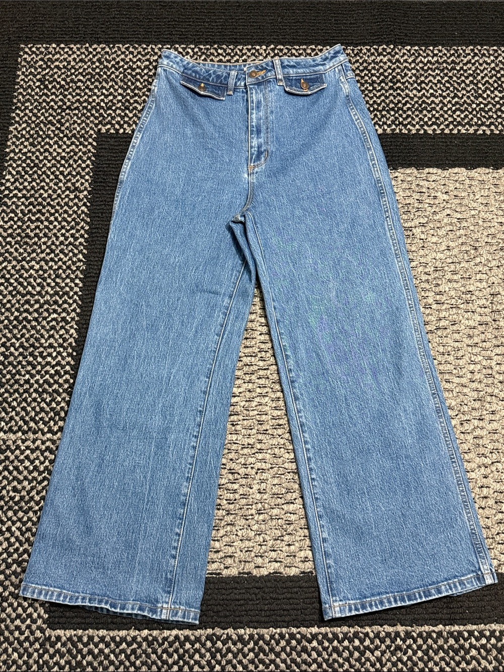 Rolla's High Rise Wide Leg Jeans 30 Front Flap Pockets Medium Wash 70s Retro